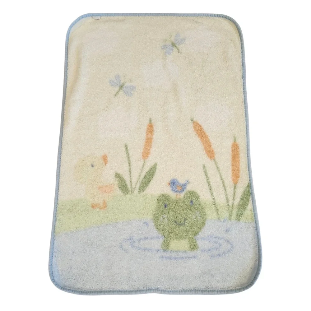 Vintage Carter's Baby Blanket Frog Pond Duck Bird Blue Green Plush‎ Blanket